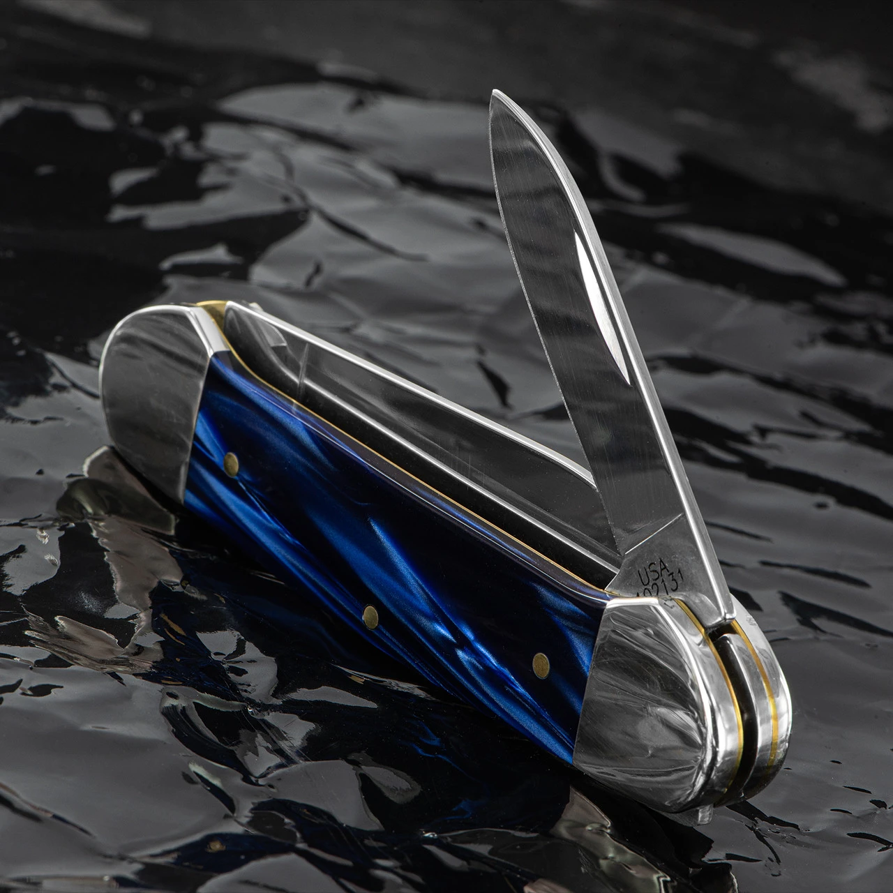 Case Canoe Blue Pearl Kirinite Folding Knife 4 Case Canoe Blue Pearl Kirinite Folding Knife - Image 2