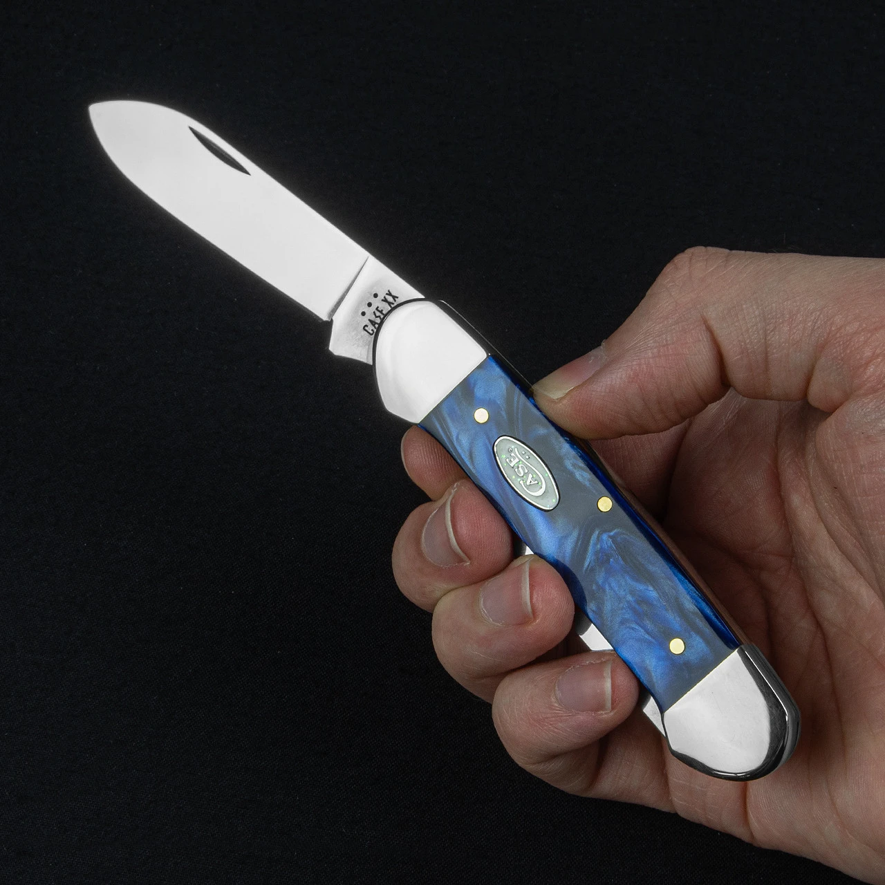 Case Canoe Blue Pearl Kirinite Folding Knife 3 Case Canoe Blue Pearl Kirinite Folding Knife
