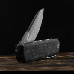 Maserin Silver 410 Fat Carbon Damascus Folding Knife -Survivor Gear Shop MAS410DNdet 21483.1689327732