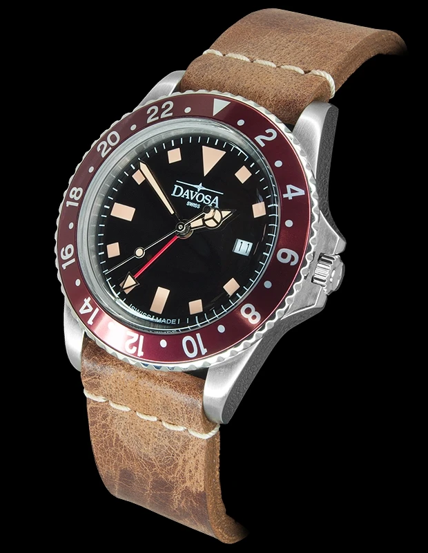 Davosa Vintage Diver Quartz Burgundy 3 Davosa Vintage Diver Quartz Burgundy